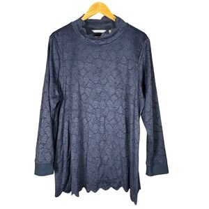 Soft Surroundings Lace Gray Grey Floral Overlay Lined Mock Neck Tunic Romantic